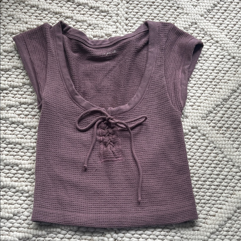 Purple Knit Lace-Up Top